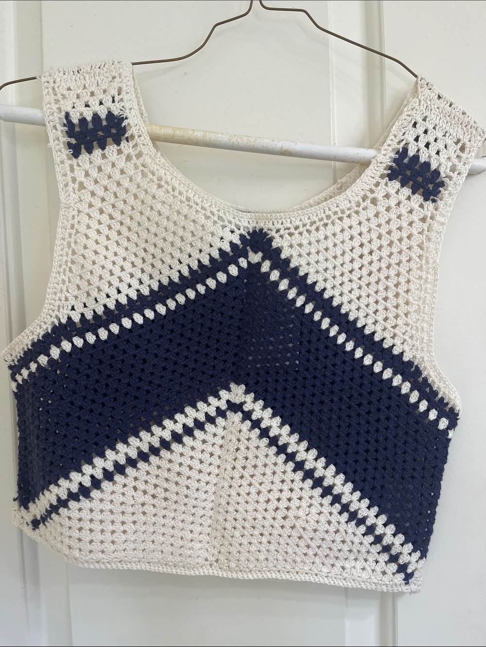 Sadie & Sage Navy and Cream Crochet Crop Tank